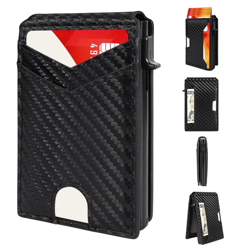 Nuovo Portafoglio da Uomo RFID Antifurto con Protezione RFID, Porta Carte Pop-Up in Lega di Alluminio con Molteplici Scomparti, Stile Neutro per Uso Quotidiano