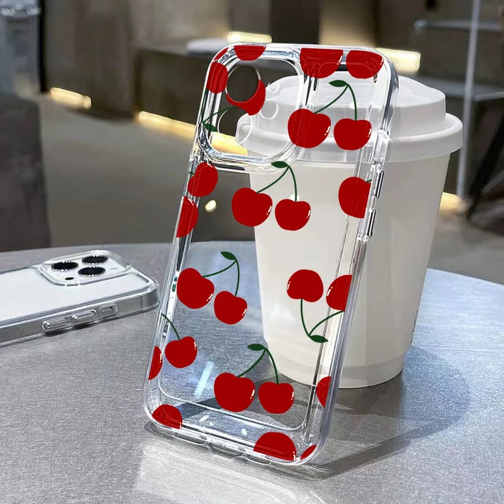 Cute Red Cherry Phone Case For iPhone 13 15 11 12 14 16 Pro Max 7 8 Plus XR XS Max X SE 2020 Shockproof Clear Cover Soft Funda