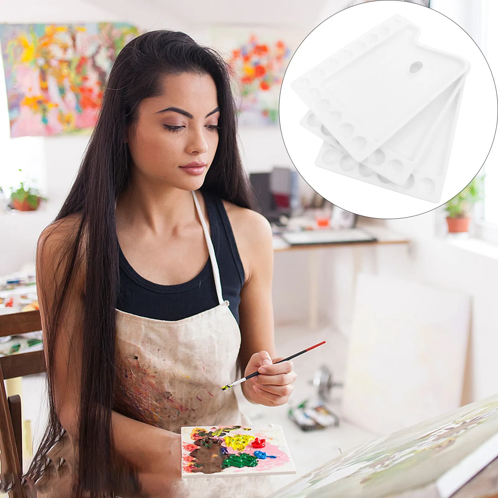 3Pcs Professional Plastic Pigment Trays 13-Grid Color Mixing Plate Simple Elegant Design Easy Clean Art Stationery Watercolor