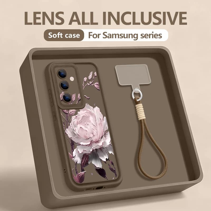 Custodia con Laccetto da Polso per Samsung Galaxy S26 S24 S25 Ultra S23 S25 FE A57 A17 A37 A56 A16 A55 A54 A15 A25, Cover in TPU con Fiori Cartoon