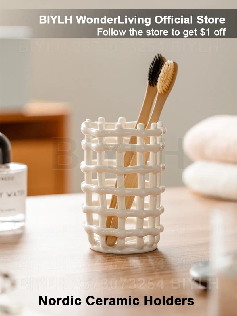 Portaoggetti in ceramica Porta spazzolino cavo Porta spazzolino/penna/penna multiuso per riporre spazzolino da bagno