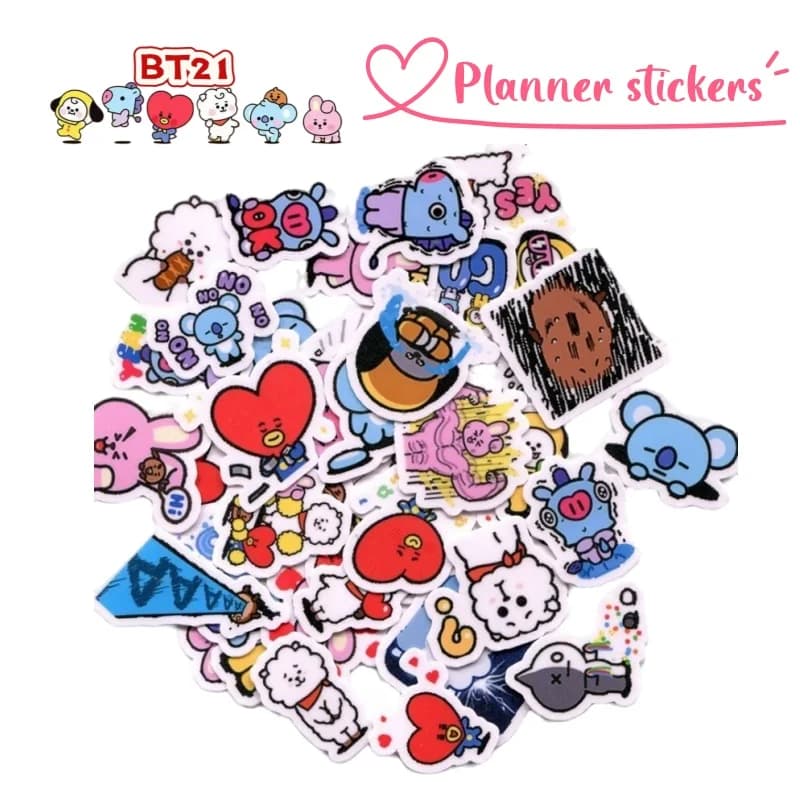 Adesivi BT21 Koya RJ Shooky Mang Tata Cooky, ad alto valore estetico, creativi e personalizzati, per fai da te, per studenti, per diari, adesivi carini a forma di cartone animato
