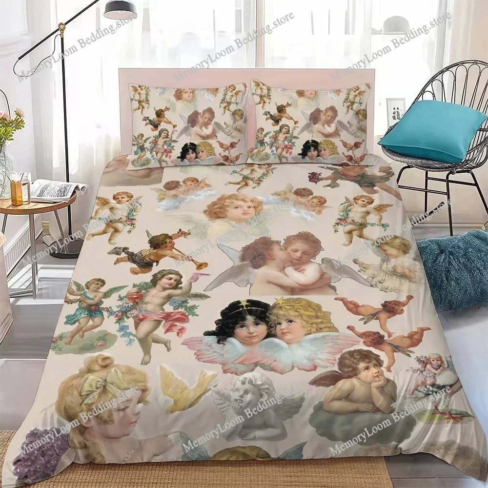 Retro Angel Cupid Roman Art Duvet Cover Set Home Style Bedding Soft Laundry Cotton Bed Student Dormitory Gift Home Textileextile