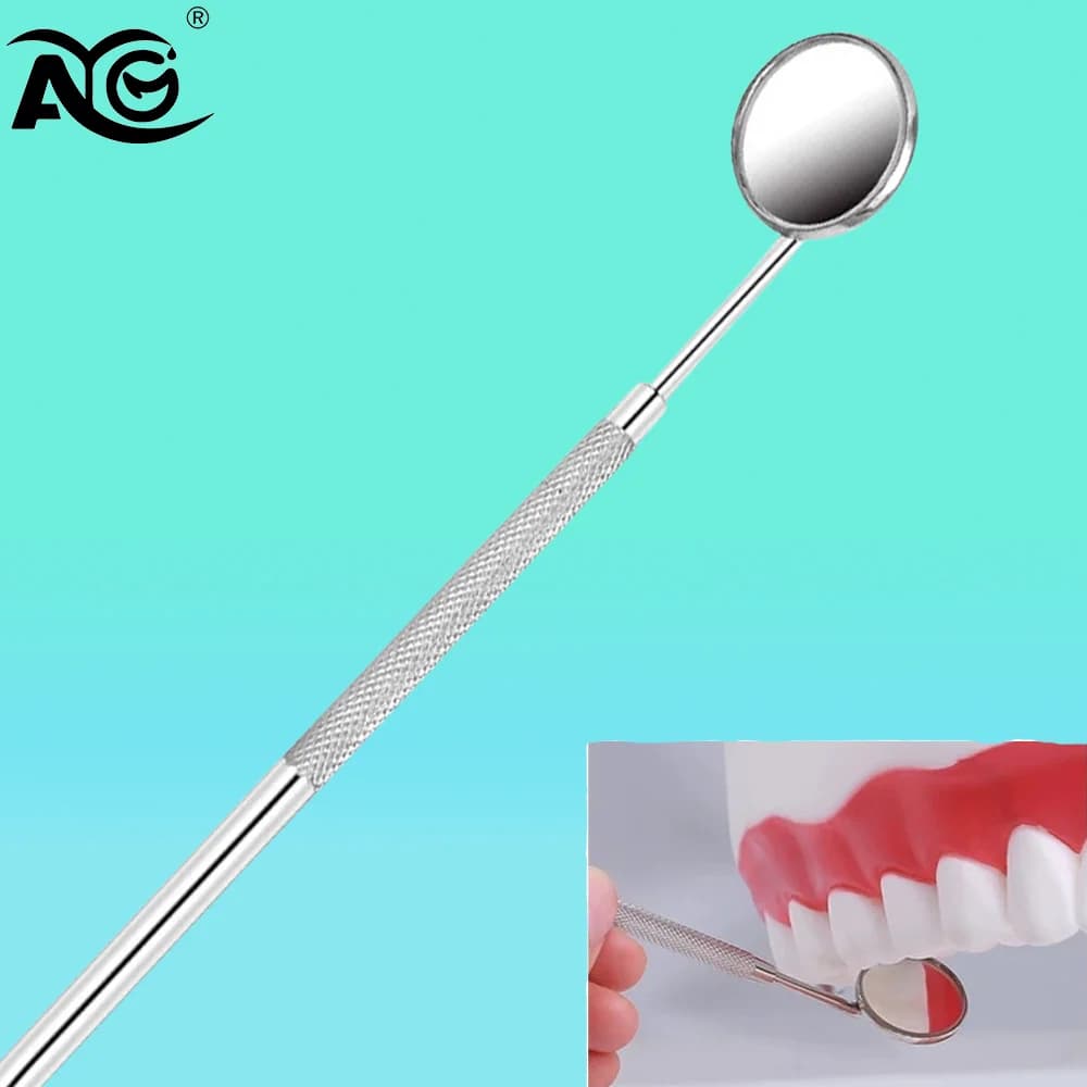 Specchio Dentale in Acciaio Inossidabile AG, 1 Pezzo, per Estensione Ciglia, Sbiancamento Denti, Pulizia e Trucco, con Manico