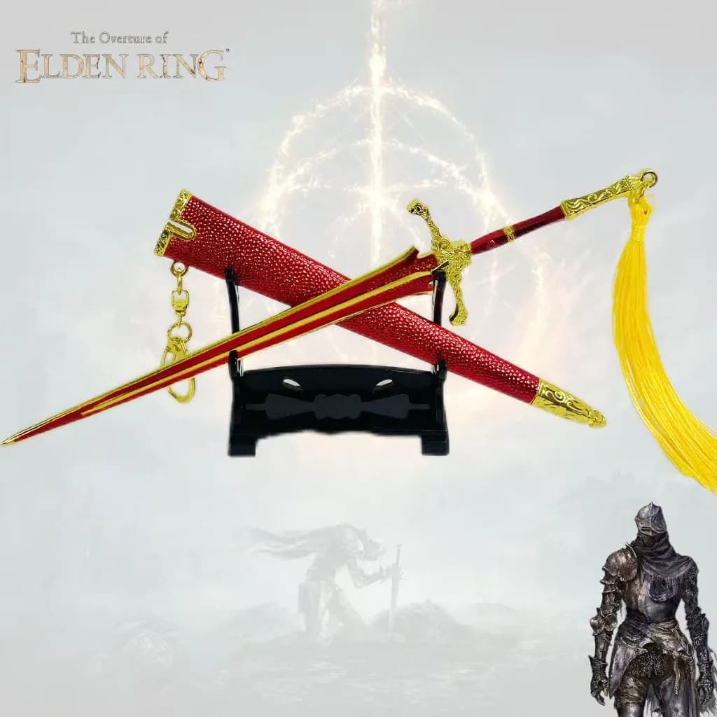Portachiavi Elegante a Forma di Spada Lunga Elden Ring 21cm 8 Pollici, Anello Portachiavi in Metallo di Alta Qualità, Ornato e Epico, Merchandising del Gioco Fantasy, Regalo da Collezione