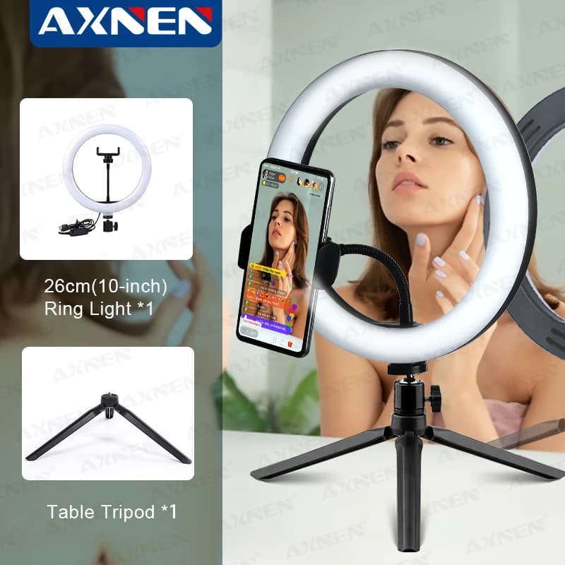 10 "26cm LED Selfie Ring Light Photography Video Light RingLight Phone Stand treppiede Fill Light lampada dimmerabile Trepied Streaming