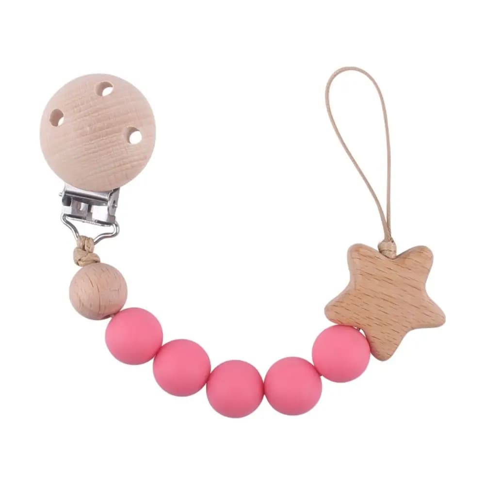 Clip per ciuccio Clip per porta ciuccio Stella in legno Catena per ciuccio per bambini Clip per porta capezzoli Porta succhietto Cinghie per massaggiagengive per bambini Bambino