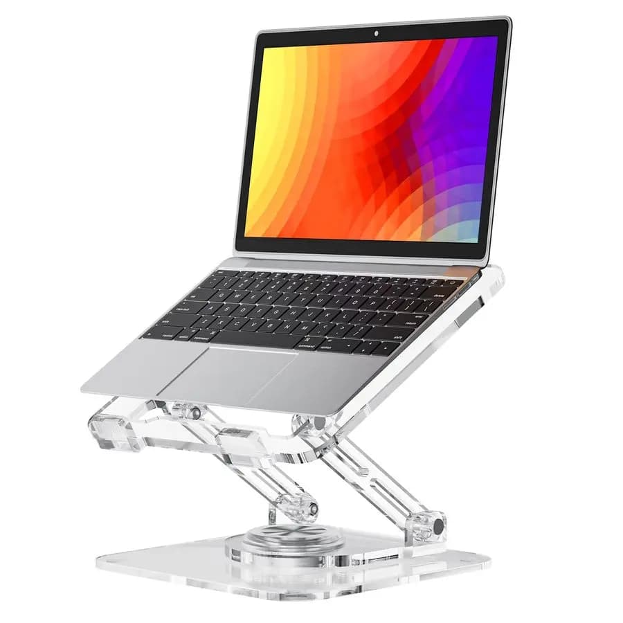 Adjustable Desk Stand, Transparent Acrylic Folder with 360° Swivel Base, Ergonomic Laptop Support MacBook Pro Air
