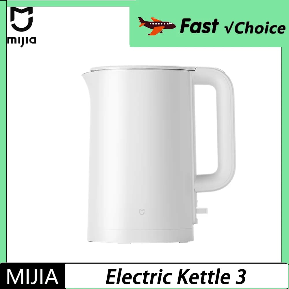 MIJIA Electric Kettle 3,Dual‑Layer Cool Body,1.7 L 316L Inner Stainless Steel,1800 W Fast Boil,CN Version With Adapter