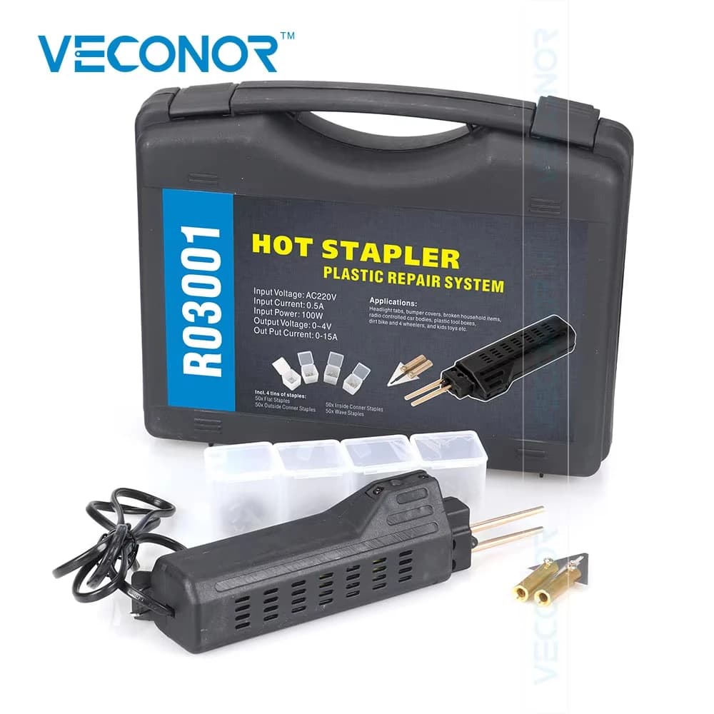 Set saldatore di plastica Kit di strumenti per saldatura cucitrice a caldo Paraurti per auto Carenatura Riparazione carrozzeria automatica Sistema di riparazione in plastica con graffette da 200 pezzi