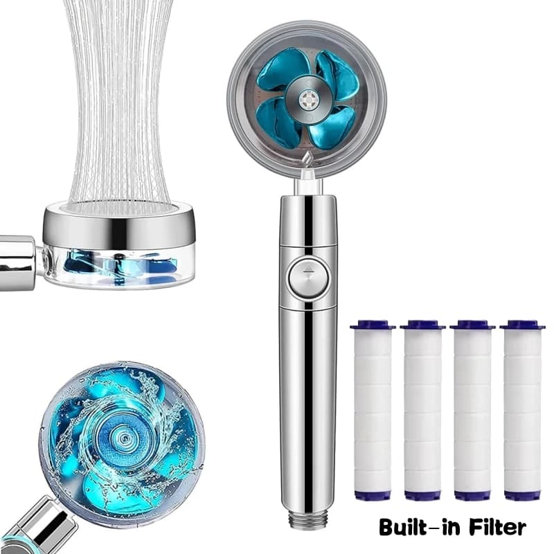 Rotazione di 360 gradi Turbo Ventilatore Soffione doccia Ad alta pressione Risparmio idrico Spray Soffione doccia regolabile Filtri Accessori per il bagno