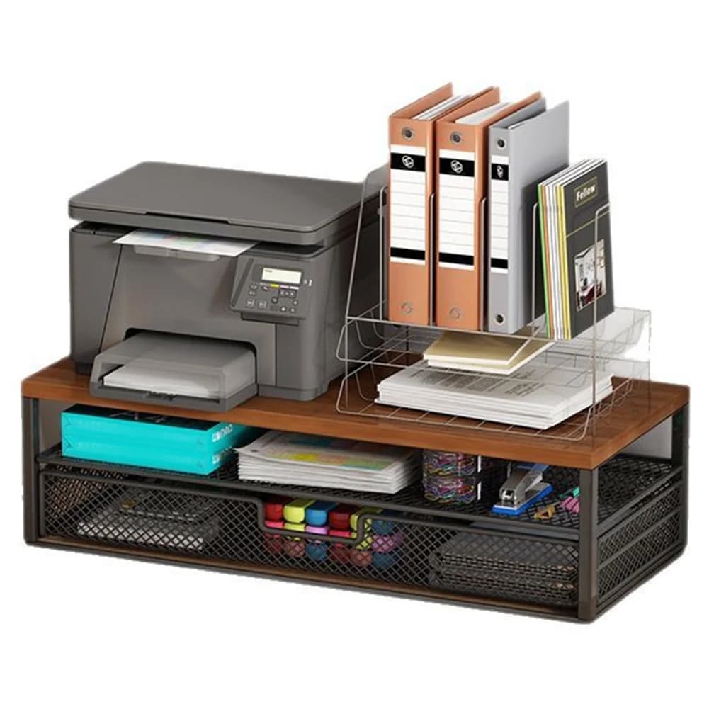 Organizzatore da Scrivania a 2 Livelli con Cassetto, Supporto per Computer, Rialzo per Monitor, Accessori per Ufficio