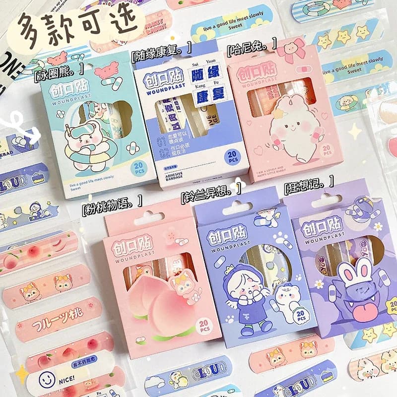 20 pz/set Nuovo Cartone Animato Bende Ins Carino Per Bambini Bende Studente Bende di Primo Soccorso Kit Di Emergenza Ferita Gesso Toppe E Stemmi