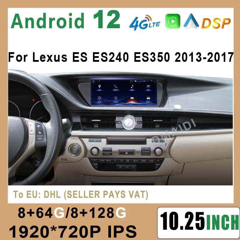 10.25 "GPS Android 12 Wireless Carplay Auto Radio Per Lexus ES240 ES250 ES350 ES300h 2013-2017 Video Lettore Multimediale Stereo