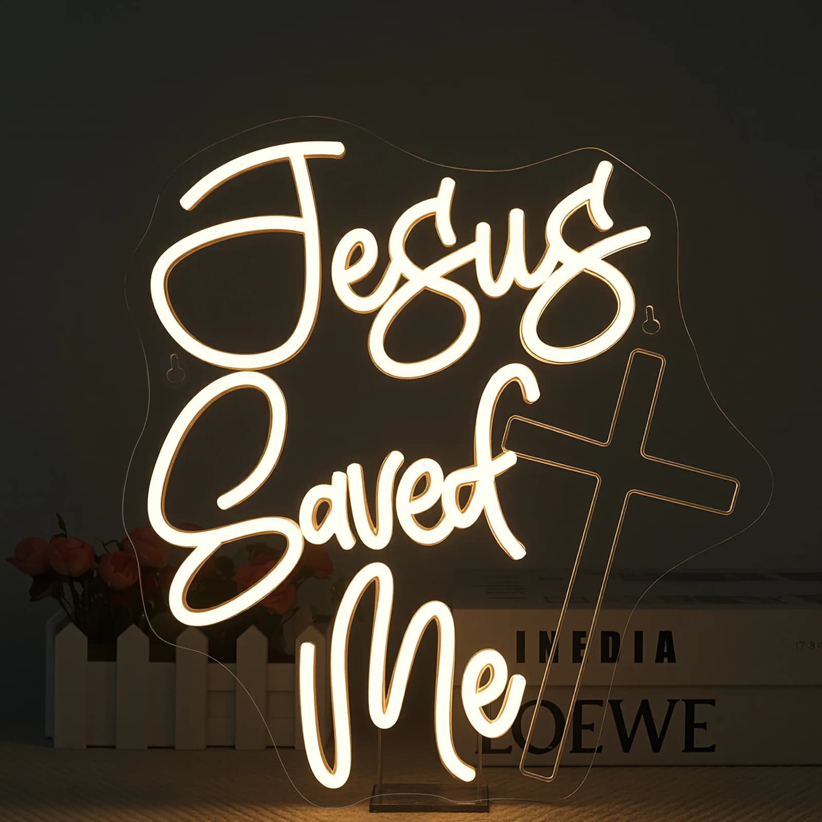 Gesù mi ha salvato Insegna al neon Dimmerabile LED caldo Decorazione da parete cristiana con alimentazione USB 5/12V Decorazione della stanza per regali di nozze della camera da letto