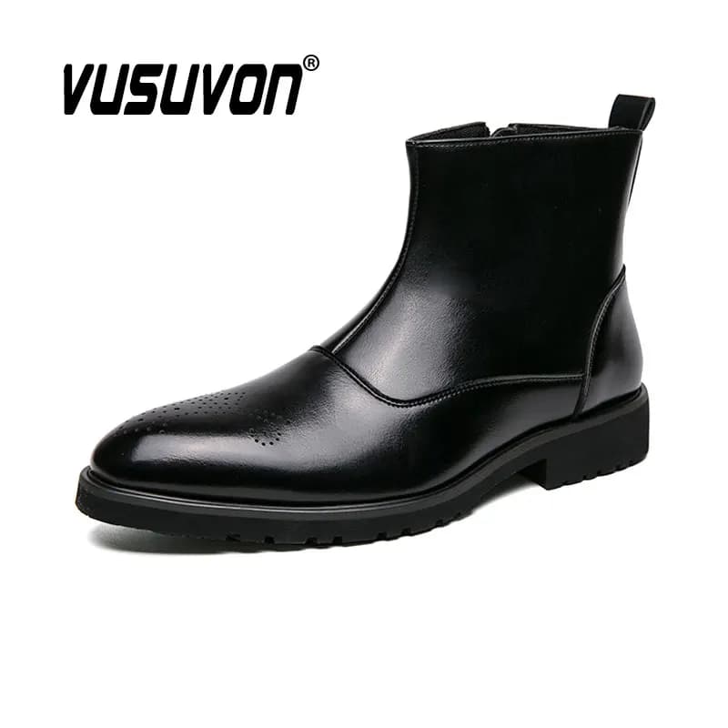 Moda uomo stivali ZIP vestito mocassini casual moto nero inverno autunno festa affari ragazzi scarpe taglia grande 38-46