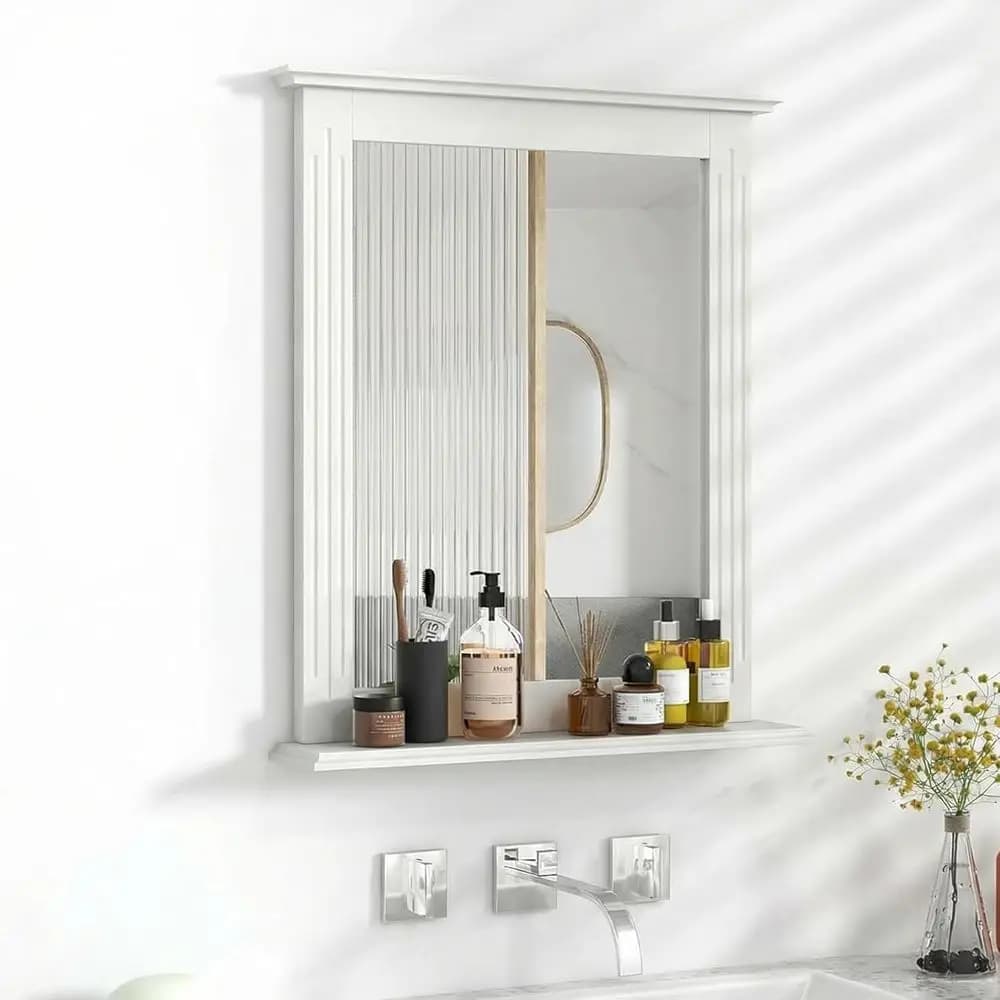 Specchio da parete bianco con ripiano, specchio da toeletta sopra il lavabo per bagno, camera da letto e altro ancora