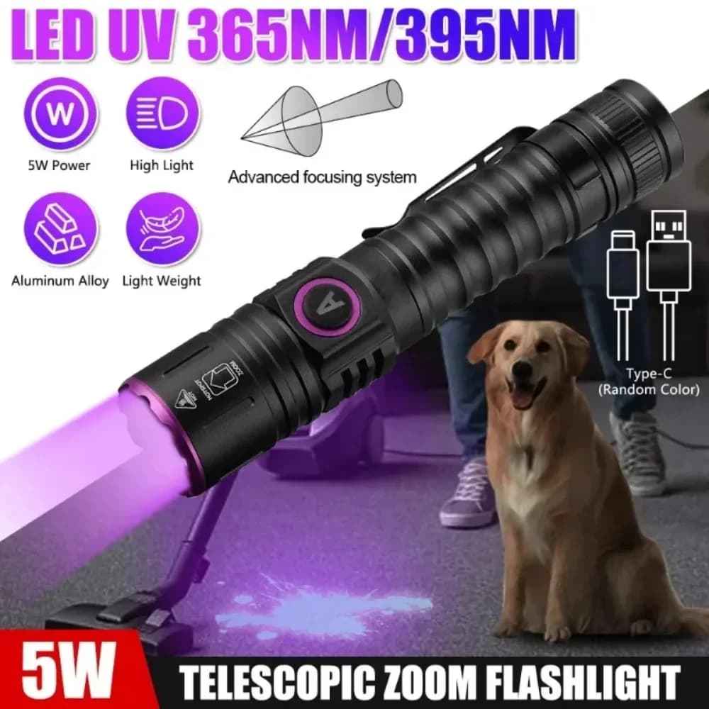 Torcia UV 365/395nm, Luce Nera Ultravioletta, Torcia LED per Rilevamento di Cani, Scorpioni e Fluorescenza, Lampada di Controllo