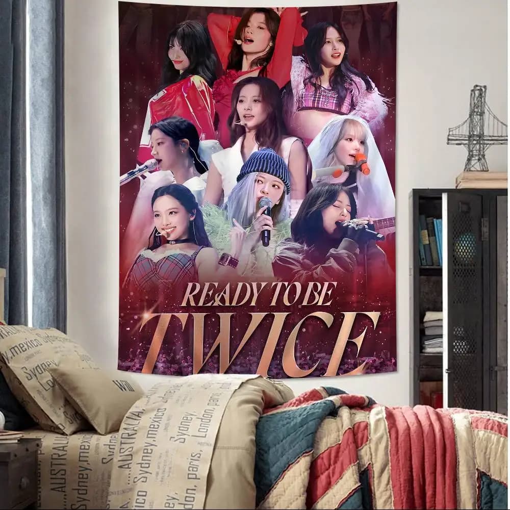 Pittura su tela kpop T-Twice Cartoon Arazzo per soggiorno Home Dorm Decor INS Home Decor