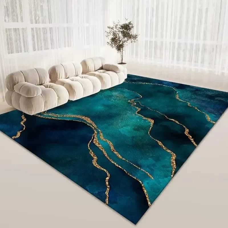 Collezione di tappeti sfumati di lusso Vene dorate Modelli astratti Verde Teal Marrone Toni grigi Tappeti di grandi dimensioni Arredamento moderno per salotto