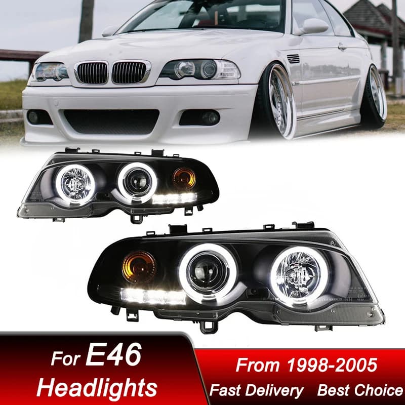 Fari per Auto BMW Serie 3 M3 E46 2 Porte 4 Porte 98-05 LED DRL Gruppo Fari Aggiornamento Kit Accessori con Lente Proiettore