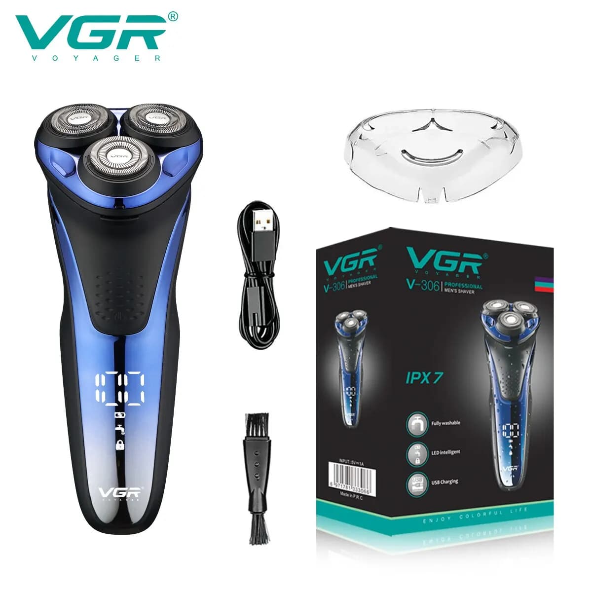 VGR professional razor electric shaver waterproof 3D rotary trimmer floating electric rechargeable shaving for men V-306
