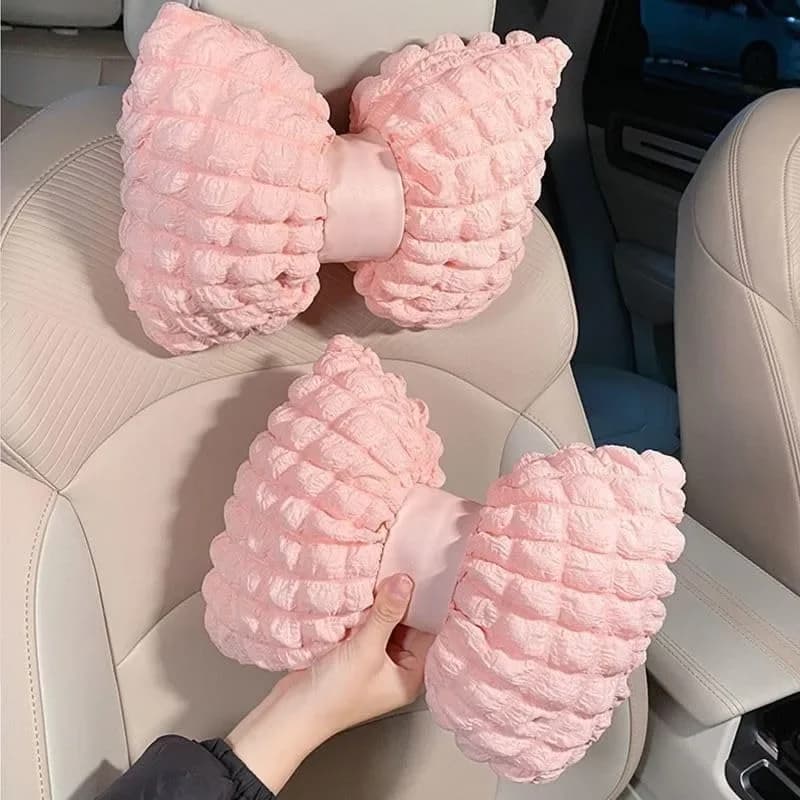Set di cuscini per auto simpatico cartone animato Poggiatesta morbido con cuscino di supporto lombare Bowknot Cuscino per il collo per la decorazione interna dell'auto delle donne