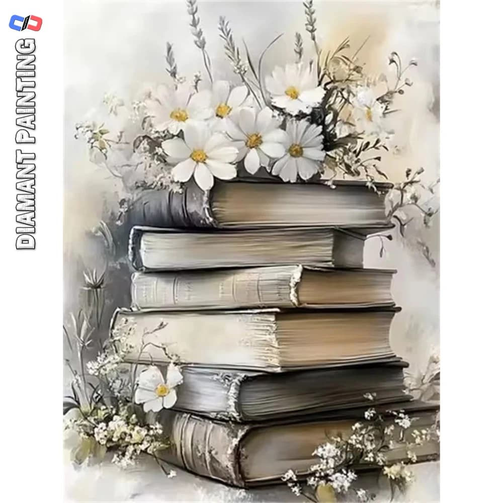 Nabi 5D Diamond Mosaic 5D Book Landscape Full Square Round Painting Daisy Flowers Acrylic Wall Decoration