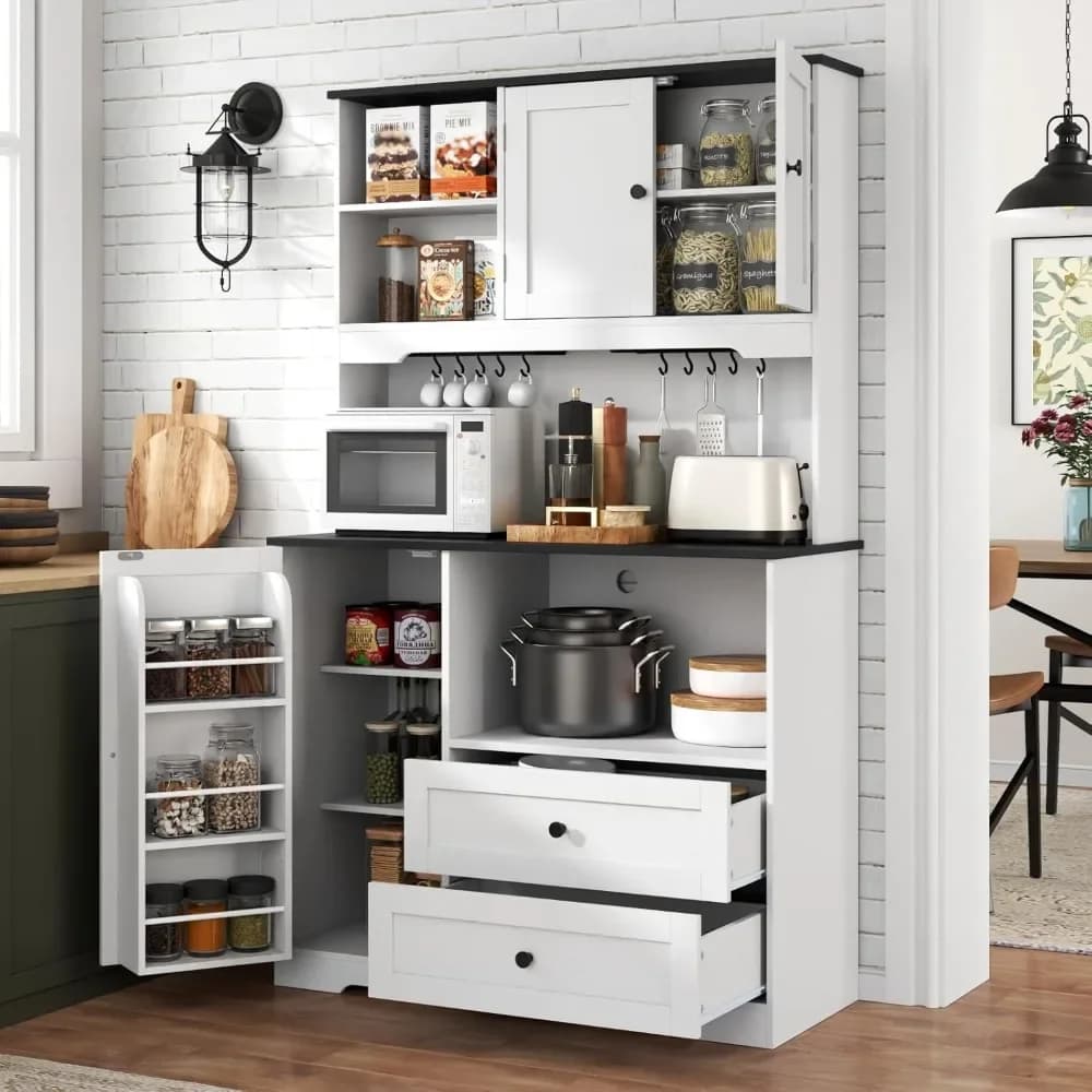 mobiletto per dispensa da cucina, mobiletto per buffet indipendente con portabicchiere da vino, dispensa per alimenti con ante e ripiani, cucina alta
