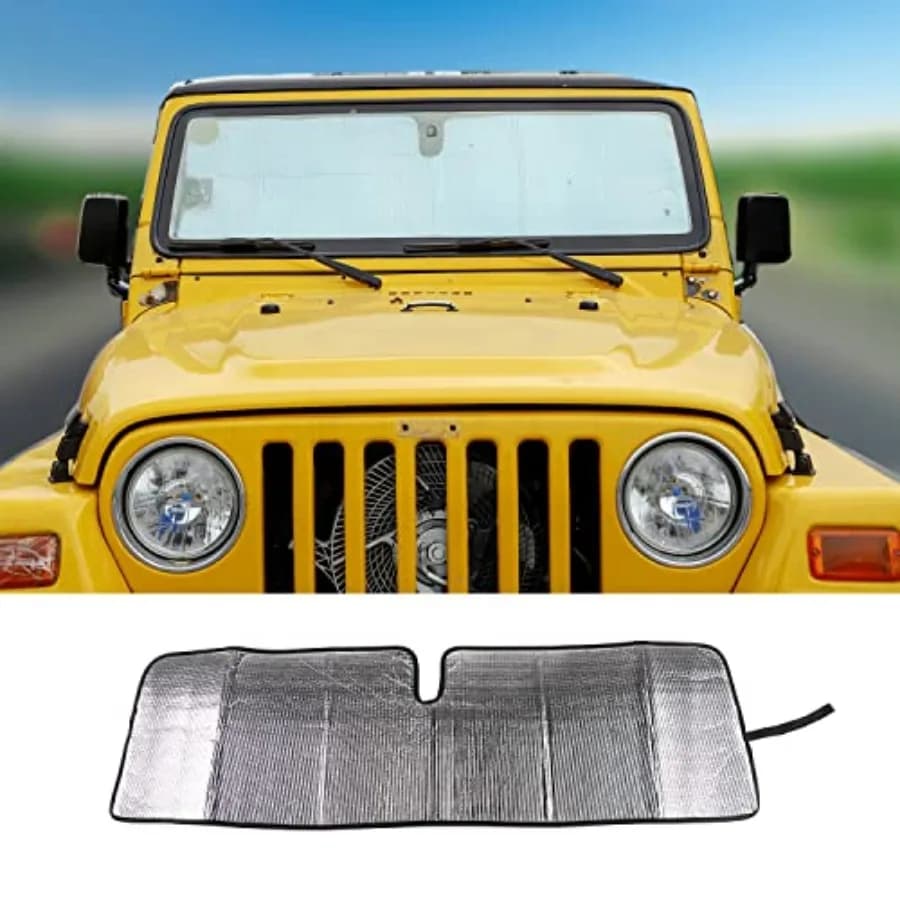 Windshield Sun Visor Foldable Sunshade Aluminum Foil Sun Shield for 2007-2018 Jeep Wrangler JK JKU and 1997-2006 Jeep Wrangler