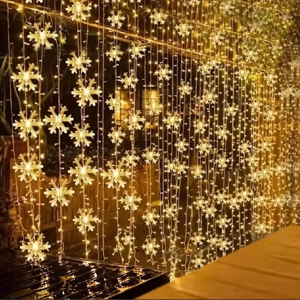 Luci a corda per tende natalizie da 3 metri di lunghezza Albero con fiocchi di neve Luci per tende a LED romantiche Versione a batteria Luci a corda da fata