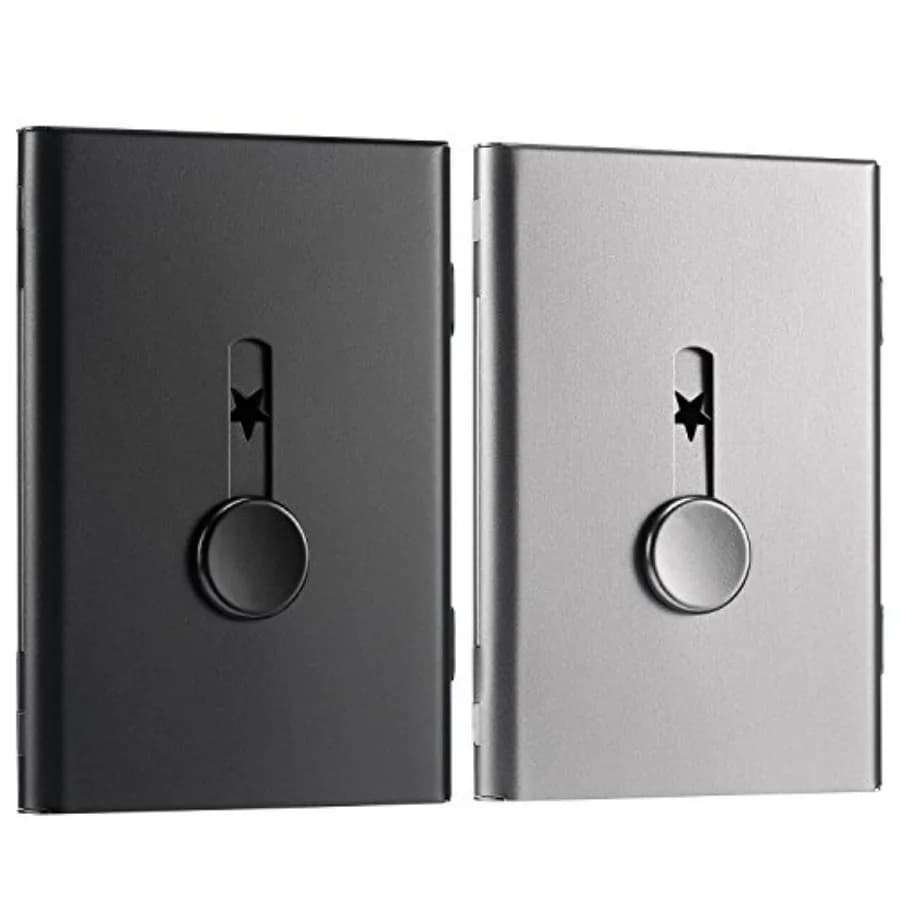 2 Pcs Business Card Holder Thumb Drive Gray Stainless Steel Business Name Card Case Portable Slide out Name Holder Wallet Nice