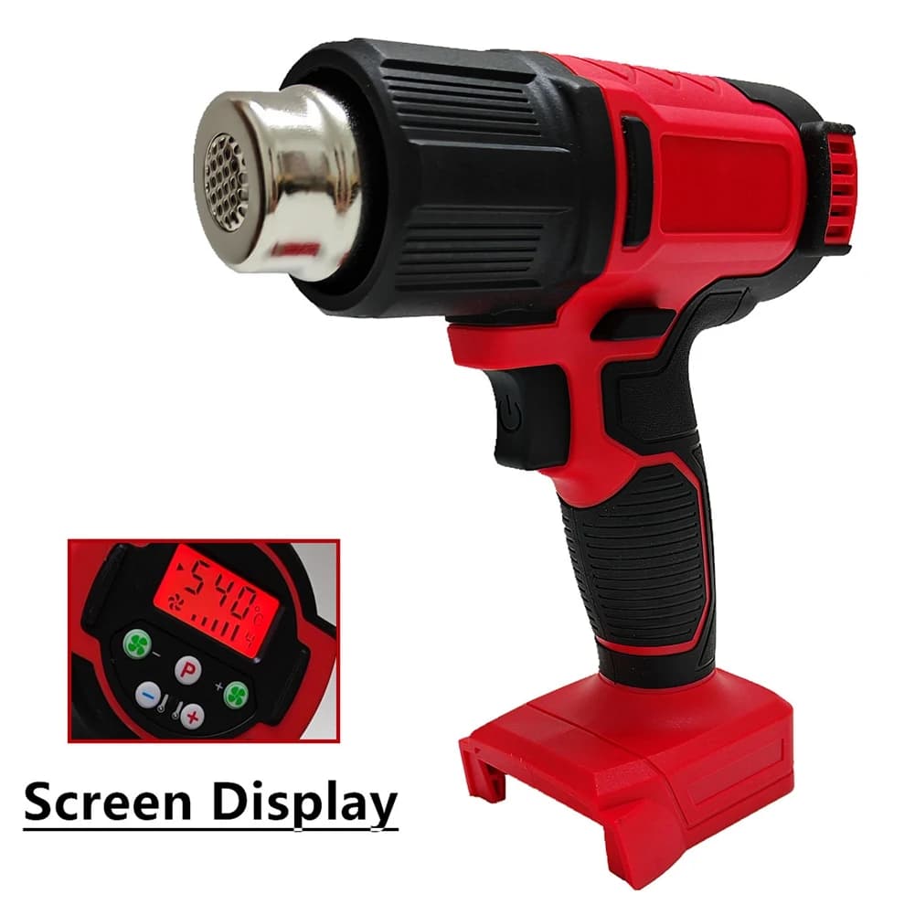 A92P Regolabile 60-540 ℃ Pistola ad aria calda per batteria da 18V, pistola termica senza fili con 3 ugelli, display LCD, utensile elettrico