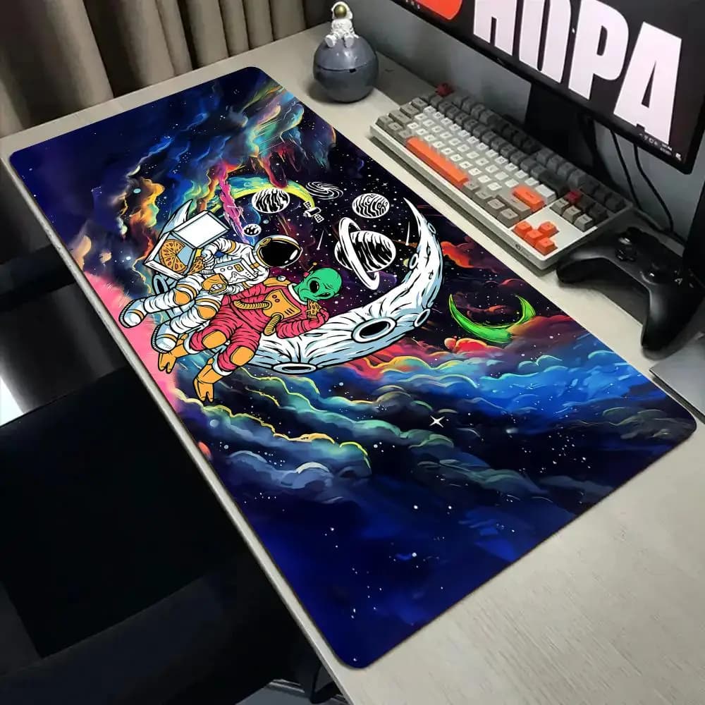 Tappetino per mouse con astronauti e alieni, tappetino da scrivania con bordo cucito, tappetini da gioco antiscivolo, accessori per PC, tappetino per tastiera, tappetino per mouse