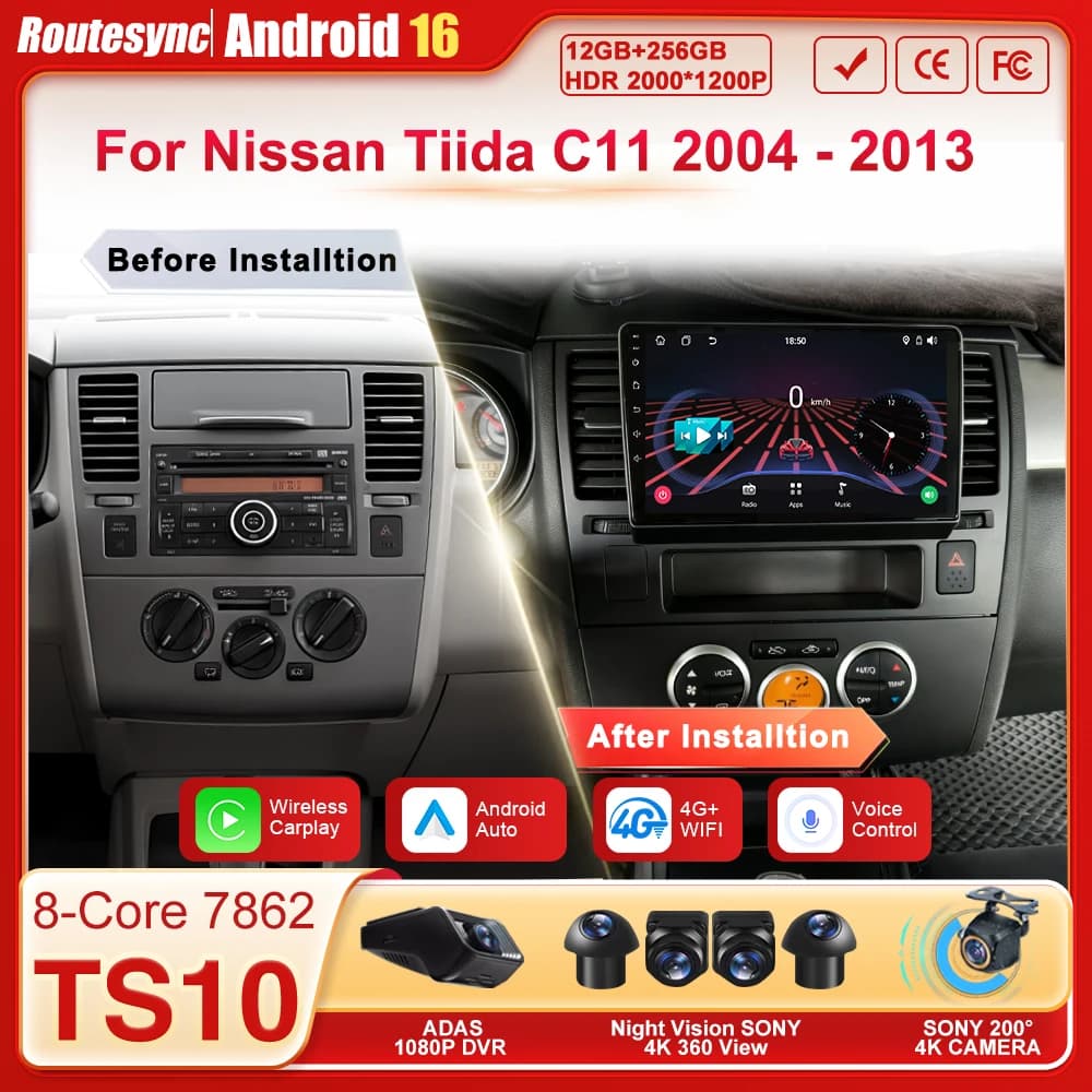 For Nissan Tiida C11 2004 - 2013 Carplay Speakers Android Multimedia Reader 16 Screen Touch GPS 8 Core FM DSP No 2din