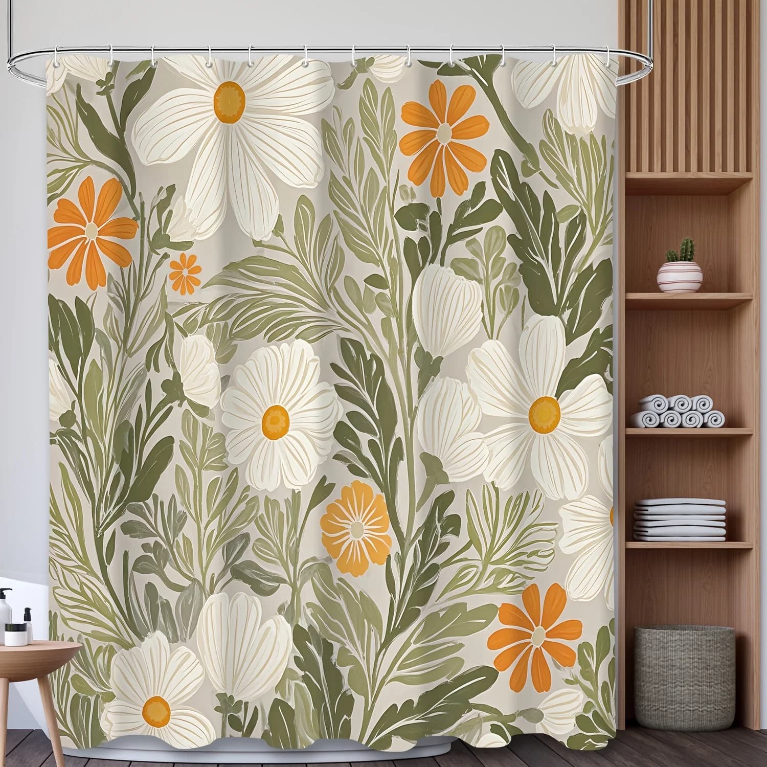 Tenda da doccia floreale vintage da 1 pezzo: poliestere resistente all'acqua, 12 ganci, 71x71", lavabile in lavatrice, tema pastorale per tutte le stagioni