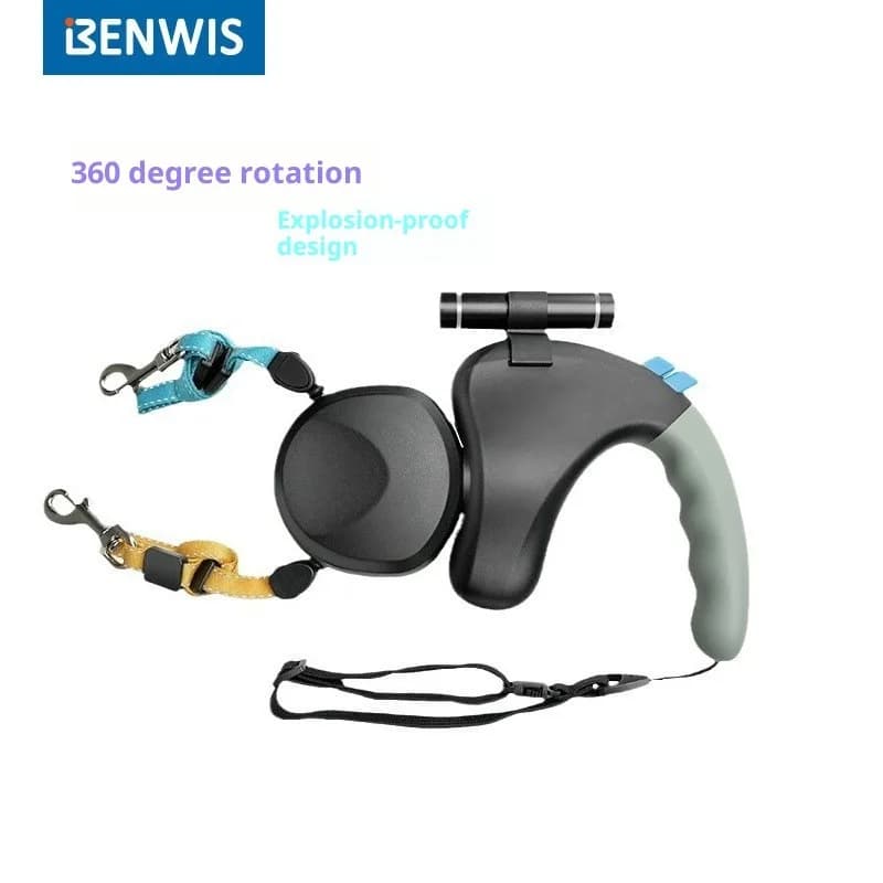 BENWIS Dual Head Retractable Pet Dog Leash 2 in 1 Anti Pull Walking Device With Light Tangle Free Pet Supplies for Two Dogs