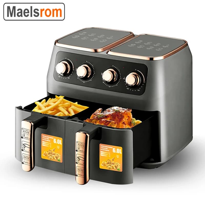 12-litre air fryer with 2 independent non-stick baskets Double-zone air fresheners Oil-free cooker Match Cook Arrosto Broil Dishydrator