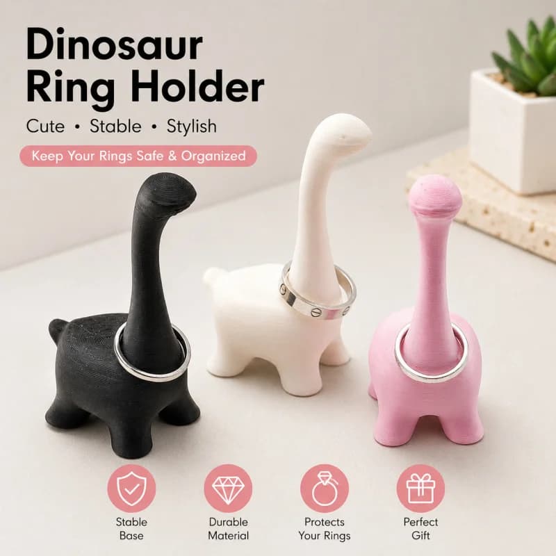 Cute Dinosaur Ring Holder 3D Printed Eco-Friendly PLA Jewelry Stand Preppy Room Decor Aesthetic Desk Organizer For Women