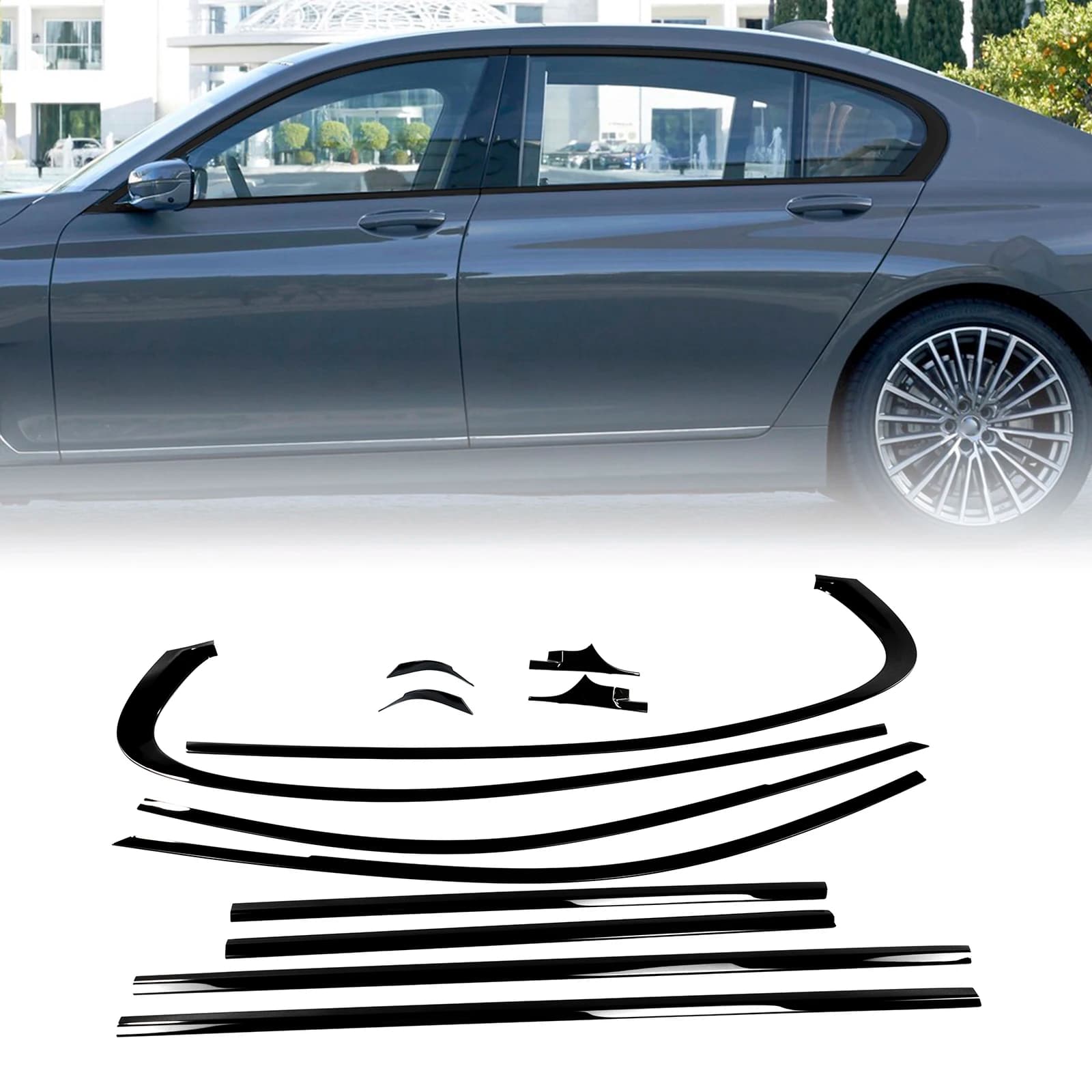 Per BMW Serie 7 G11 G12 740i 750Li 2016-2021 Berlina Passo Lungo, Modanatura Esterna Nera Lucida per Finestrini, Striscia di Copertura Guarnizione Paravento