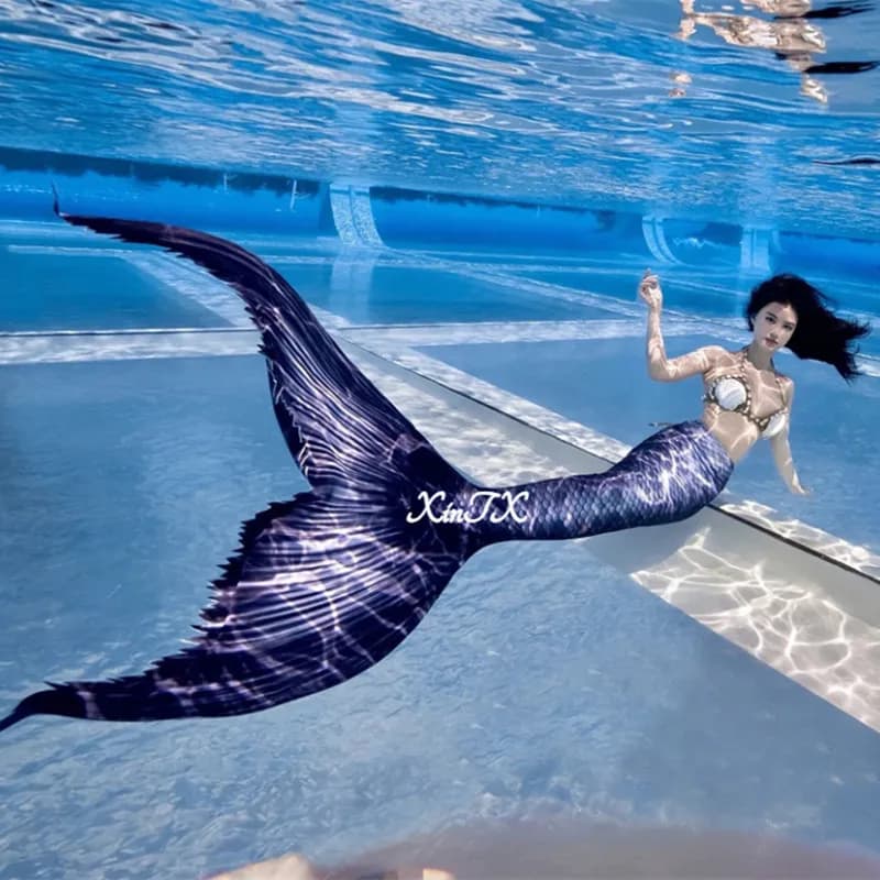 Costume da bagno per adulti con coda di sirena, costume cosplay per ragazze, bordo in PVC, foto, abito da spiaggia, coda con pinne