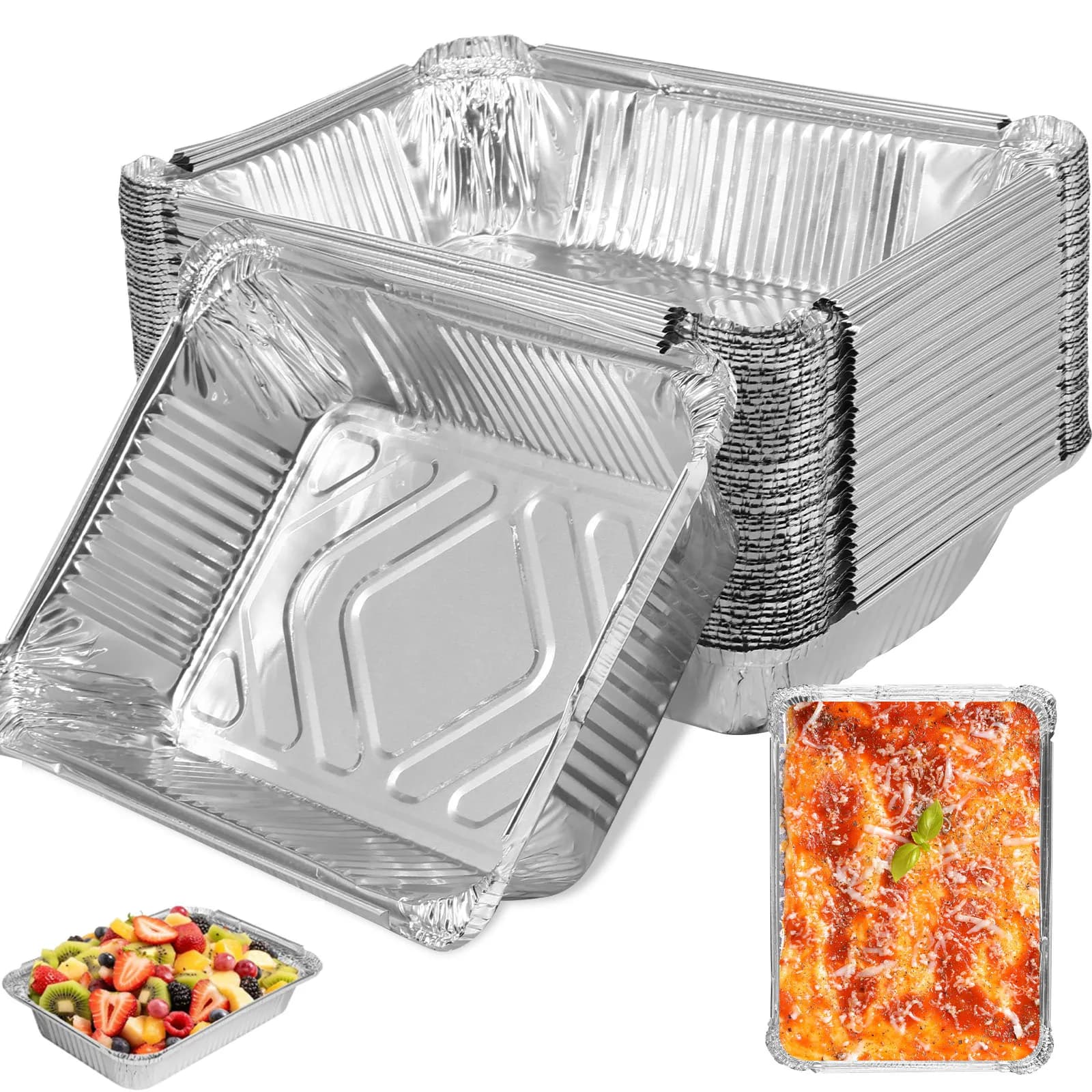 Vaschette Rettangolari in Alluminio per Friggitrice ad Aria, Utensili da Cucina, Contenitori per Alimenti, Ciotole per BBQ, Scatole da Asporto, Confezioni in Alluminio