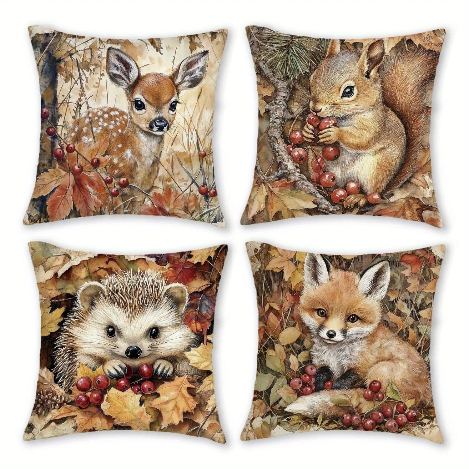 1/4pcs Adorable Forest Animal Printed Pillowcases Sofa cushion cover home bedroom room decoration