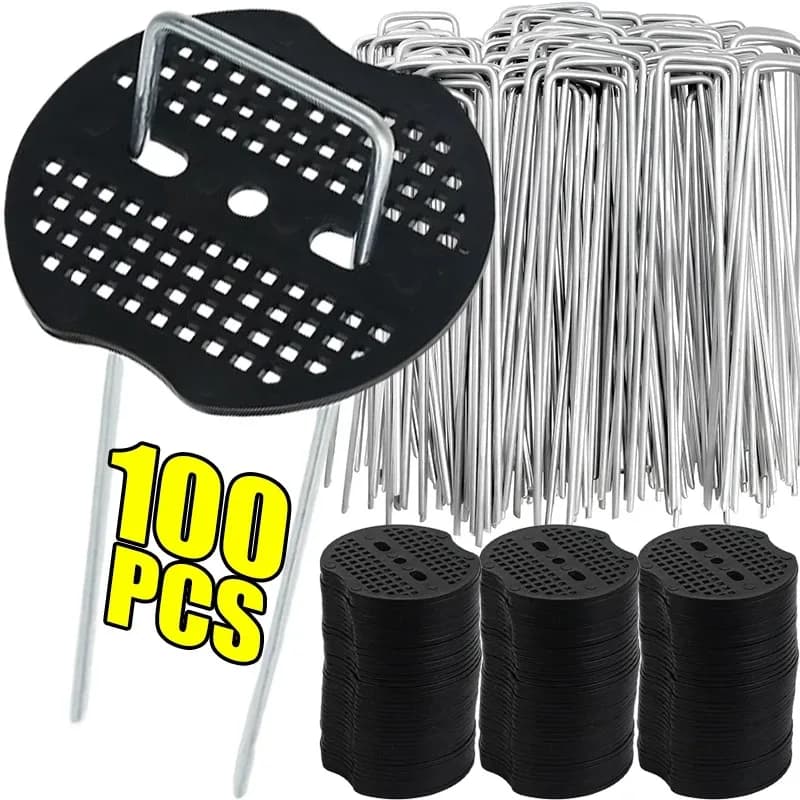 100/10pcs Guarnizioni di Plastica per Chiodi a forma di U Graffette da Giardino Pioli Guarnizione Paesaggistica Copertura a Terra Tubo Pellicola Fissa Peg Pad