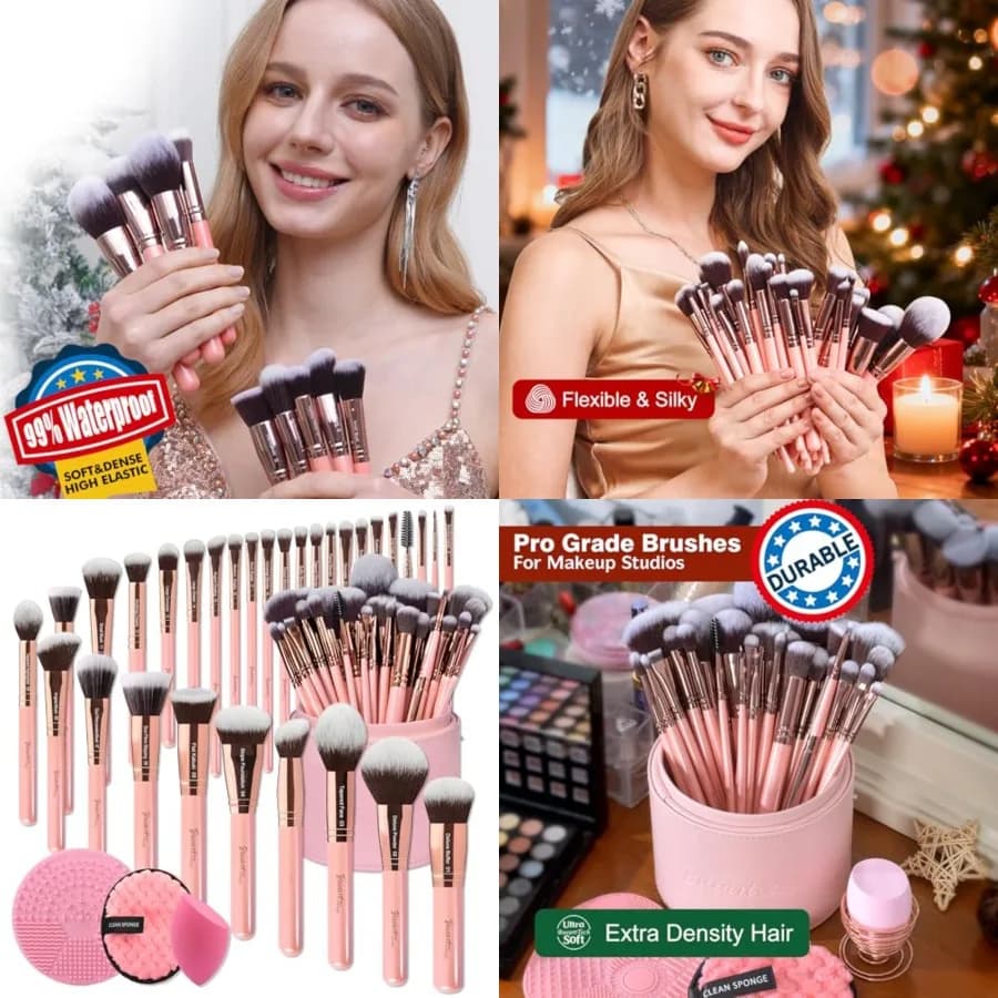Set di 30 pennelli professionali di lusso per il trucco con custodia extra grande per fondotinta, sfumature viso, fard e correttori.