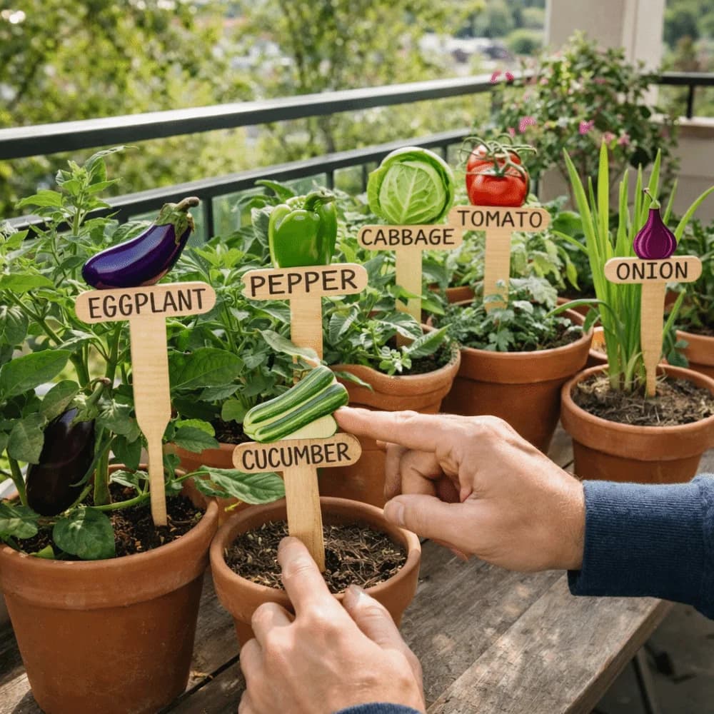 15 Labels of Wood for Plants, Targhette a T con Motivi Vegetali, Etichette di Giardino per Fiori, Targhette Riutilizzabili per Piante in Vaso da Esterno