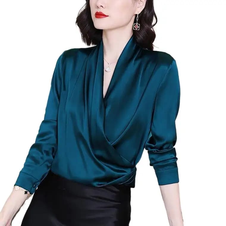 Women's Office Shirts Shirts Stylish Satin Shirts Sexy V-neck Casual Solid Sleeve Long Spring Summer Women's Party Top