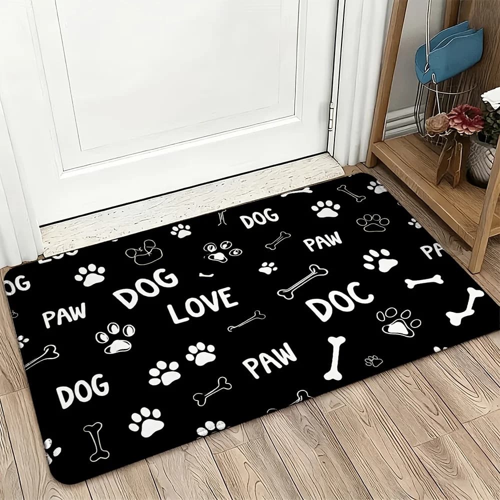 Black Dog Paw Print Doormat Funny Pet Entrance Mat for Dog Lover Home Decoration 40x60cm