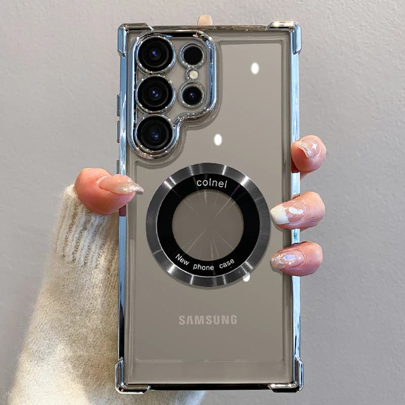 Magnetic Luxury Case with Wireless Charging and Transparent Lens Protection for Samsung S26 S25 S24 Ultra S23 FE S22 Plus Note 20