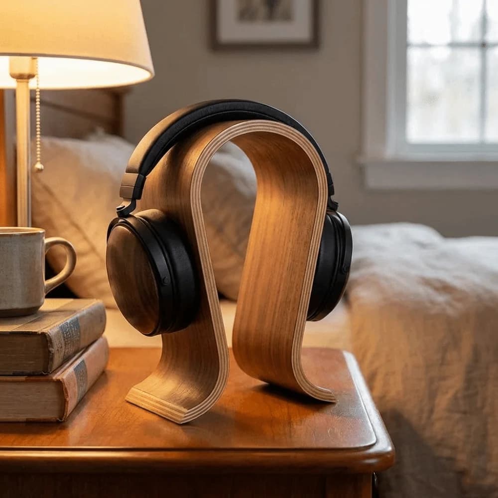 Solid Walnut Headphone Stand On-Ear U Shape Earphone Hanger Sturdy Base Universal Fit Headset Display Shelf Display Rack